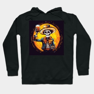 Mexican Skeleton Holding a Beer Design Hoodie